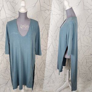 We The Free Green Cotton Stretch V-Neck High Low Beach Cover Tunic